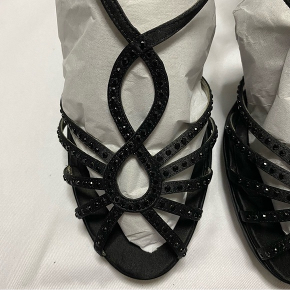 Nine West Black Strappy Open Toe High Heels with Black Rhinestones Size 9.5 - Picture 2 of 5